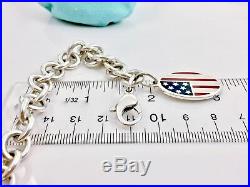 Tiffany & Co Silver Red Blue Enamel American flag Charm Bracelet 8.25L 18519A