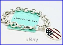 Tiffany & Co Silver Red Blue Enamel American flag Charm Bracelet 8.25L 18519A