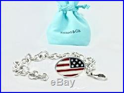 Tiffany & Co Silver Red Blue Enamel American flag Charm Bracelet 8.25L 18519A