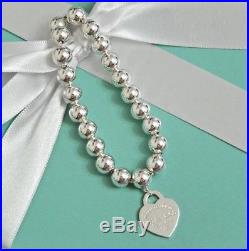 Tiffany & Co Silver Return To Heart Tag Charm 8mm Large Bead Ball Bracelet