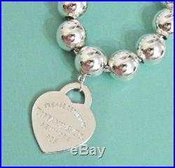 Tiffany & Co Silver Return To Heart Tag Charm 8mm Large Bead Ball Bracelet