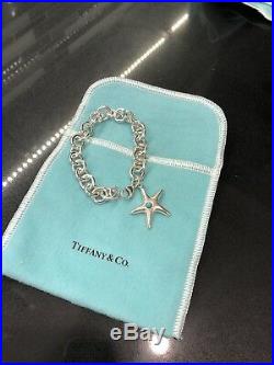 Tiffany & Co Silver Starfish Turquoise Charm Bracelet Bangle Chain