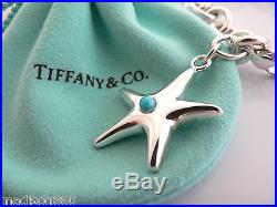 Tiffany & Co Silver Starfish Turquoise Charm Bracelet Bangle Chain Excellent