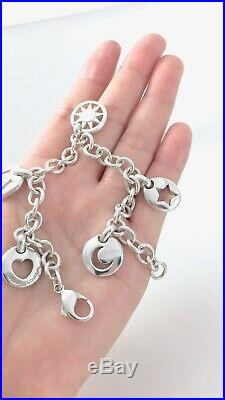 Tiffany & Co Silver Stencil Charm Bracelet Star Moon Heart Sun Horse 7.5 / 41gr