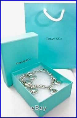 Tiffany & Co Silver Stencil Charm Bracelet Star Moon Heart Sun Horse 7.5 / 41gr