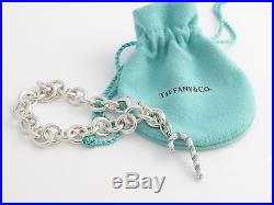 Tiffany & Co Silver Turquoise Blue Enamel Candy Cane Charm Bracelet Bangle