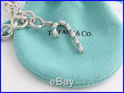 Tiffany & Co Silver Turquoise Blue Enamel Candy Cane Charm Bracelet Bangle