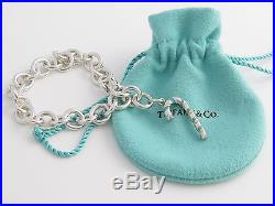 Tiffany & Co Silver Turquoise Blue Enamel Candy Cane Charm Bracelet Bangle