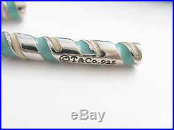 Tiffany & Co Silver Turquoise Blue Enamel Candy Cane Charm Bracelet Bangle