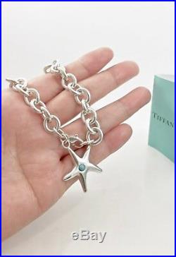Tiffany & Co Silver Turquoise Starfish Charm Bracelet Bangle 7.5L 34.1gr 18820A