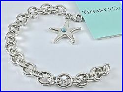 Tiffany & Co Silver Turquoise Starfish Charm Bracelet Bangle 7.5L 34.1gr 18820A