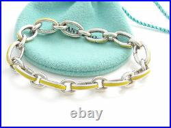 Tiffany & Co Silver Yellow Enamel Clasping Clasp Charm 7.875 Inch Bracelet