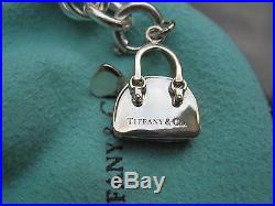 Tiffany & Co Silver Yellow Enamel Heart Handbag Purse Charm Bracelet Bangle