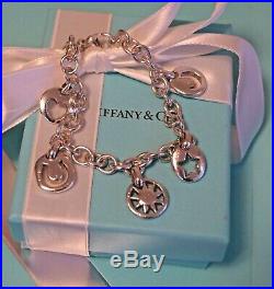 Tiffany & Co Sterling 925 Silver 5 Charm Bracelet Sun Moon Heart Star Horseshoe