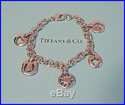 Tiffany & Co Sterling 925 Silver 5 Charm Bracelet Sun Moon Heart Star Horseshoe