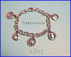 Tiffany & Co Sterling 925 Silver 5 Charm Bracelet Sun Moon Heart Star Horseshoe