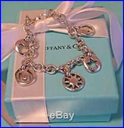 Tiffany & Co Sterling 925 Silver 5 Charm Bracelet Sun Moon Heart Star Horseshoe