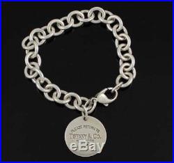 Tiffany & Co. Sterling Silver 10mm Round Tag Charm Chain Link Bracelet 7.5