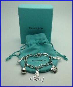Tiffany & Co Sterling Silver 1837 5 Charm Bracelet 7 1/4 Oval Links