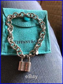 Tiffany & Co Sterling Silver 1837 Lock Padlock Pendant Charm Bracelet 7.25