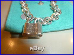 Tiffany & Co Sterling Silver 1837 Pad Lock Charm 6.5 Chain Bracelet POUCH box