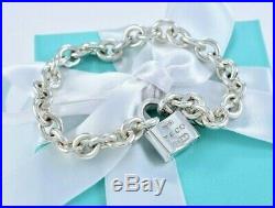 Tiffany & Co Sterling Silver 1837 Pad Lock Charm 7.25 Chain Bracelet +POUCH