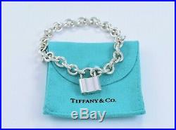 Tiffany & Co Sterling Silver 1837 Pad Lock Charm 7.25 Chain Bracelet +POUCH