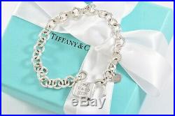 Tiffany & Co Sterling Silver 1837 Pad Lock Charm 7.5 Chain Bracelet w BOX POUCH
