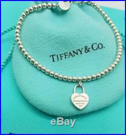 Tiffany & Co Sterling Silver 3mm Ball Bead Bracelet With Small Padlock Charm 7