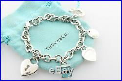 Tiffany & Co. Sterling Silver 925 5 CHARMS Rolo Link Charm Bracelet 7.25