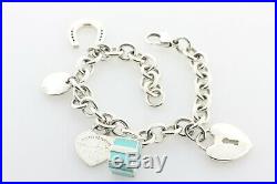 Tiffany & Co. Sterling Silver 925 5 CHARMS Rolo Link Charm Bracelet 7.25