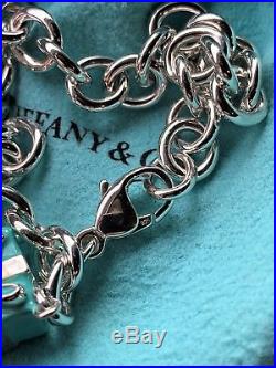 Tiffany & Co. Sterling Silver 925 Blue Enamel Gift Box Charm Link Bracelet S 7