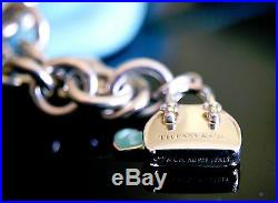 Tiffany Co Sterling Silver 925 Blue Enamel Purse Charm w Tiffany Link Bracelet