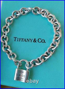 Tiffany & Co. Sterling Silver 925 Chain Link 1837 Padlock Charm Bracelet BOXED
