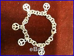 Tiffany & Co. Sterling Silver 925 Charm Bracelet 8 inches Long Peace Sign Charms