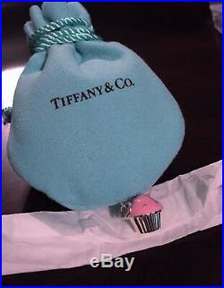 Tiffany & Co. Sterling Silver 925 Pink Enamel Cupcake Charm Pendant with Pouch