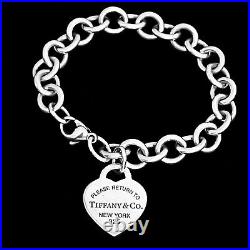Tiffany & Co. Sterling Silver 925 Please Return To Heart Tag Charm 7.5 Bracelet