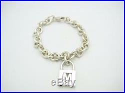 Tiffany & Co. Sterling Silver Alphabet Letter M Lock Charm Bracelet 7.25