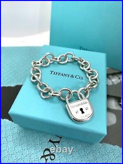 Tiffany & Co Sterling Silver Arc Padlock Lock Keyhole Oval Charm Bracelet 7
