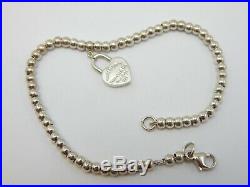 Tiffany & Co Sterling Silver Bead Bracelet Heart Charm 6.75