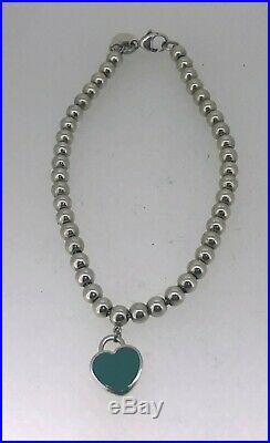 Tiffany & Co. Sterling Silver Beaded Bracelet with Tiffany Blue Heart Charm