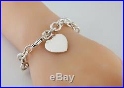 Tiffany & Co. Sterling Silver Blank Heart Tag Charm Bracelet 7.5