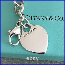 Tiffany & Co Sterling Silver Blank Heart Tag Charm Bracelet with Box