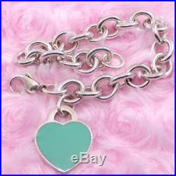 Tiffany & Co Sterling Silver Blue Enamel Return Heart Charm Bracelet 7 LDB8