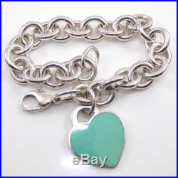 Tiffany & Co Sterling Silver Blue Enamel Return Heart Charm Bracelet 7 LDB8