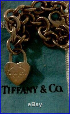 Tiffany & Co. Sterling Silver Charm Bracelet Heart Lock chain thick heart 1.5oz
