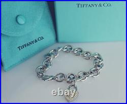 Tiffany Co Sterling Silver Charm Bracelet with Tiffany Co Heart Padlock Charm