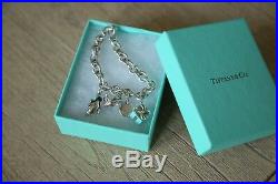 Tiffany & Co Sterling Silver Charm Bracelet withPenguin, Crown, Gift box & E charm