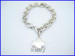 Tiffany & Co. Sterling Silver Cross Charm Chain Link Bracelet 7.5 Pouch