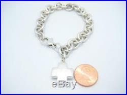 Tiffany & Co. Sterling Silver Cross Charm Chain Link Bracelet 7.5 Pouch